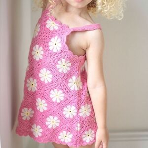 Zara Pink Crochet Dress with Floral Design - Girls - 3 T